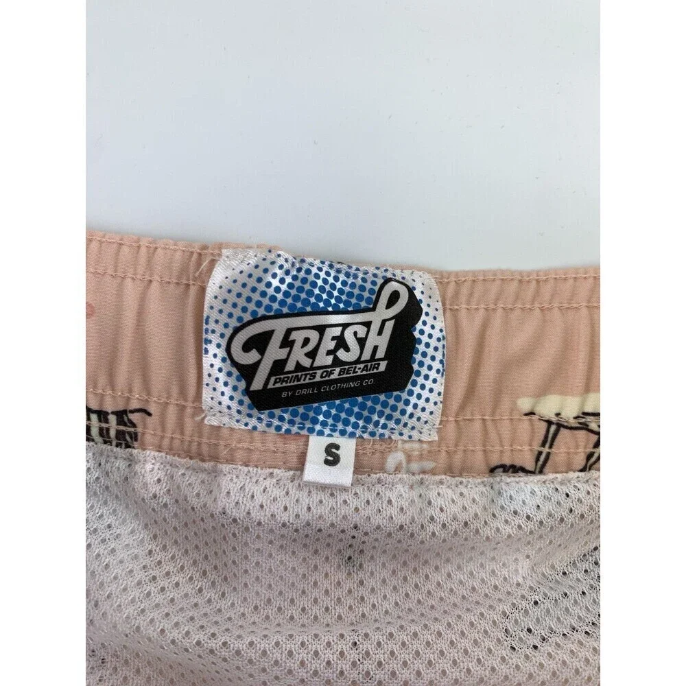 BOGO Fresh Prints Of Bel Air Swim Trunks Pink Mushrooms Drawstring Pockets Small
